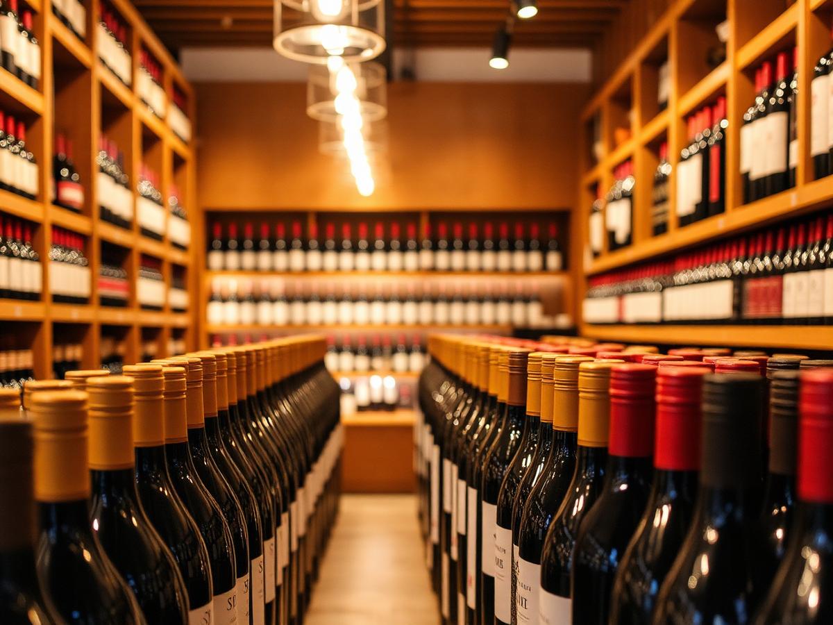 Curated wine shop retail display of bottles